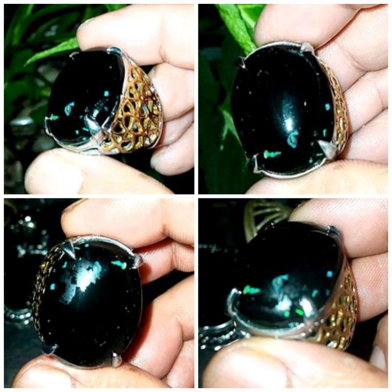 cincin batu akik black oval jarong pelangi original (238)