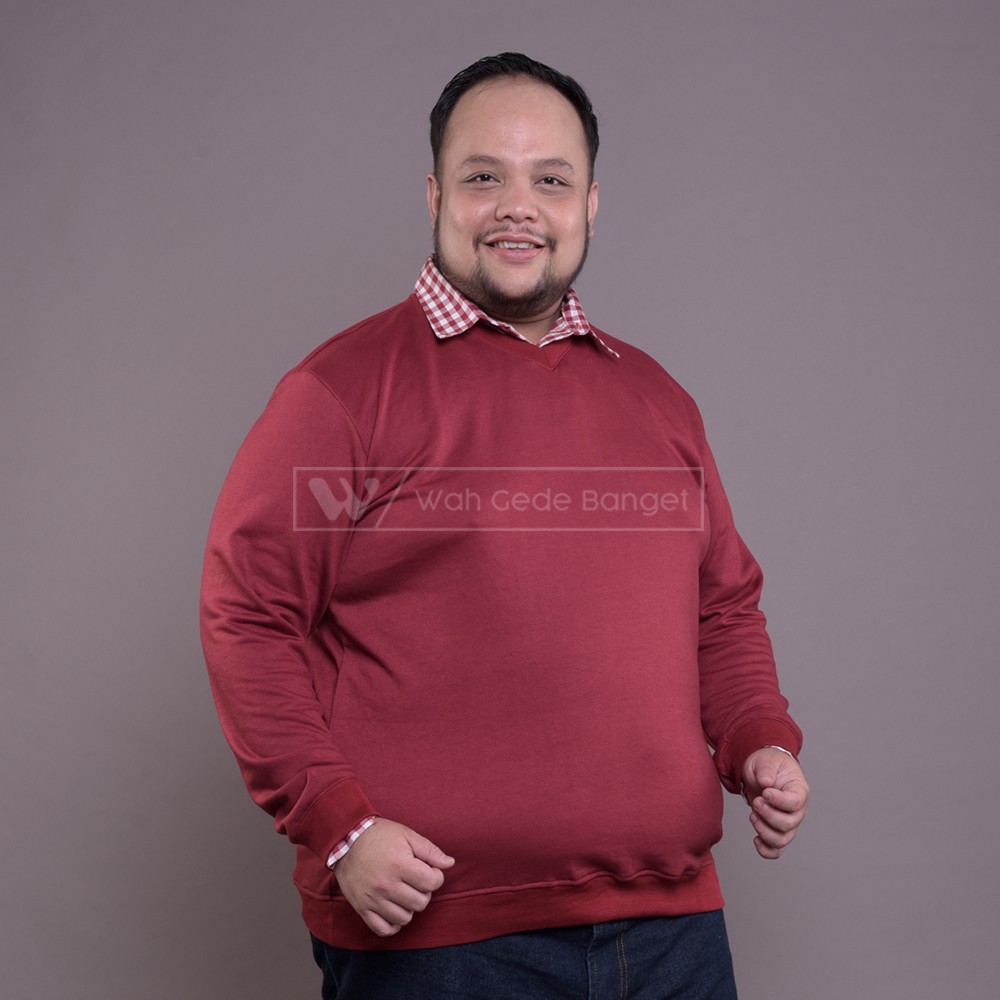 

WGB V Neck Sweater Relaxed Pria Jumbo Big Size Cowok Ukuran Besar Maroon