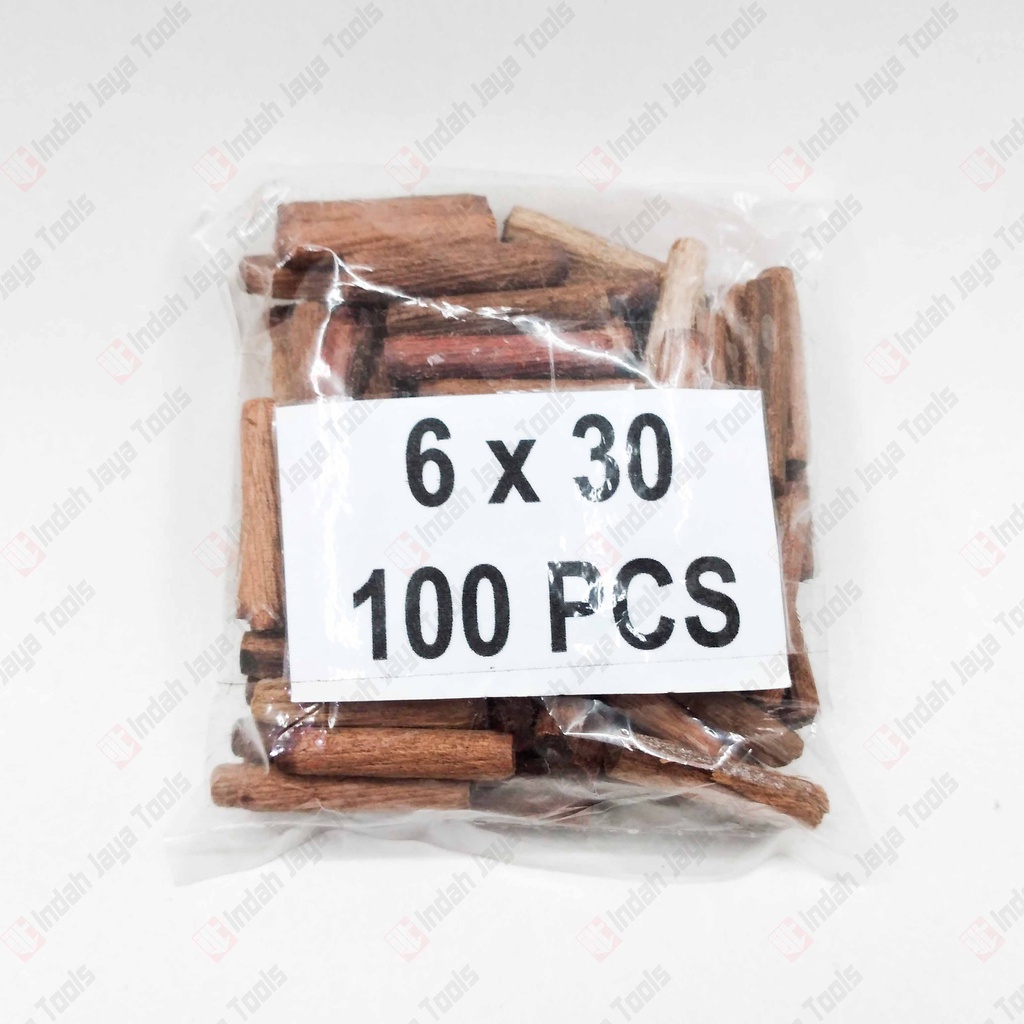 DOWEL Kayu Ulir 6 x 30 MM 100 Pcs Pen Sambungan Stik Kayu Bulat