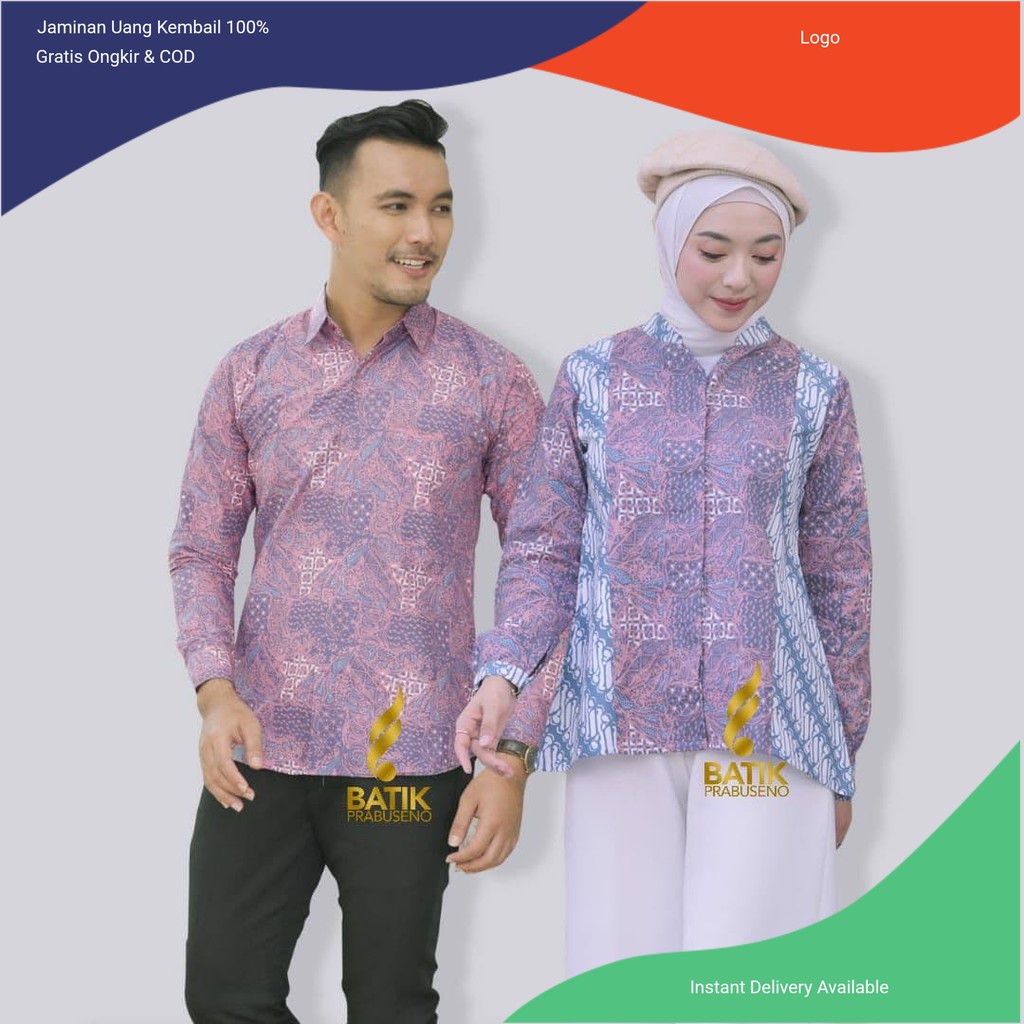 Batik Prabuseno Motif Nilasari Jagad Ungu Baju Atasan Batik Couple Slimfit Bahan Katun Lapis Furing 