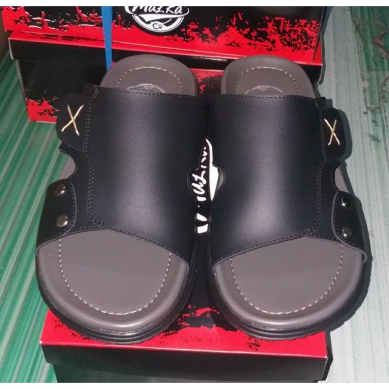 COD, Sendal SLOP Pria ACC-5 Hitam Sandal Kasual Bapak2 Dewasa Kulit Hitam 38-44 Ori