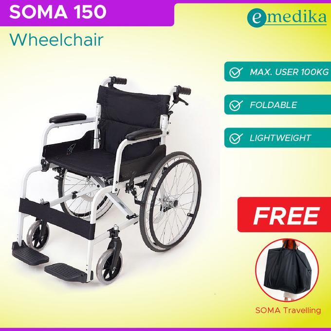 Kursi Roda SOMA 150 Wheelchair 22"Roda Besar Traveling Aluminium CARGO