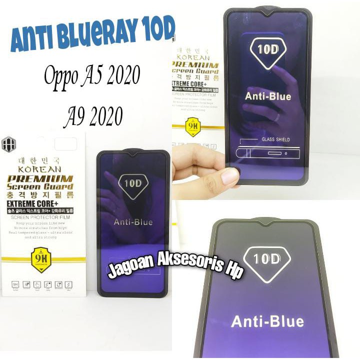 KOREAN Blue Ray 10D Oppo A5 2020 A9 2020 6.5 inchi Tempered Glass FULL GLUE ANTI RADIASI