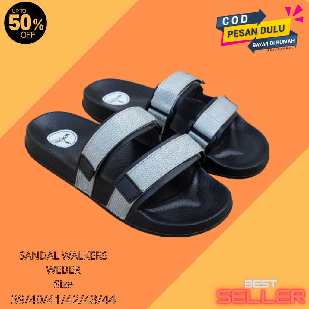 Sandal Slide Pria Walkers Weber Abu / Sendal Slop Cowok Casual Kekinian Flipflop Terbaru Murah