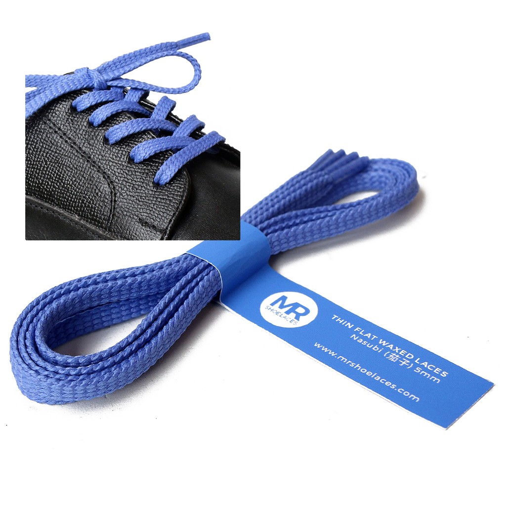 MR Shoelaces TH21 Nasubi (Ungu Biru) Tali Sepatu Lilin Gepeng Thin 3-4mm (Waxed Laces) 50cm 100cm 120cm 150cm Blue