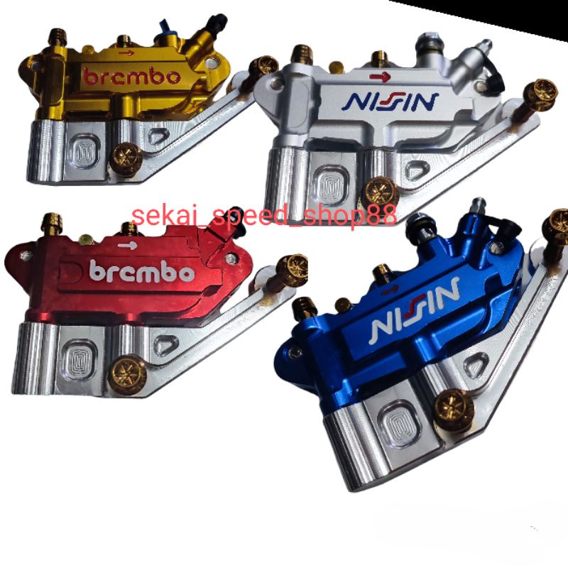 Paket kaliper monoblok Brembo 4 piston CNC + Breket kaliper +Baut kaliper probolt gold PNP motor CB1