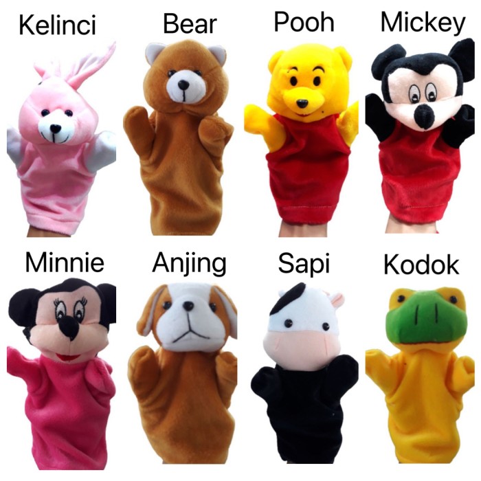 Boneka tangan karakter Hand puppet character Boneka tangan edukasi belajar binatang lucu bahan kain aman anak bayi