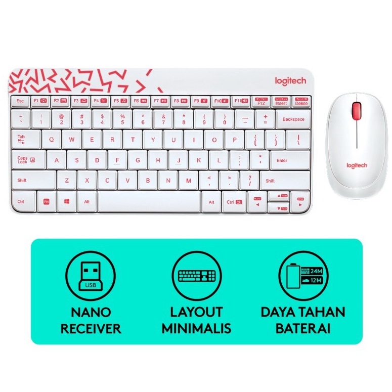 Logitech MK240 Wireless Keyboard dan Mouse - White