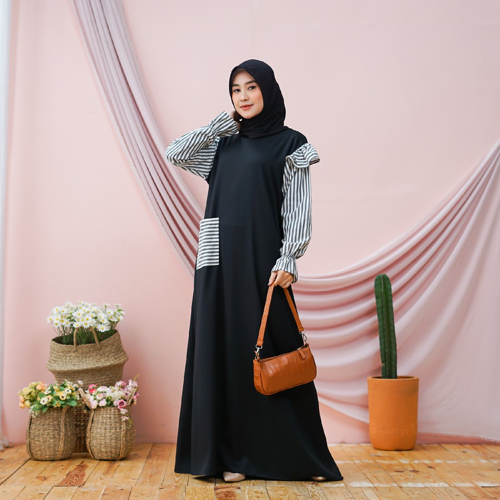 GAMIS POLOS PREMIUM KOMBINASI  MOSCREPE DRESS MUSLIM TERBARU GM 04