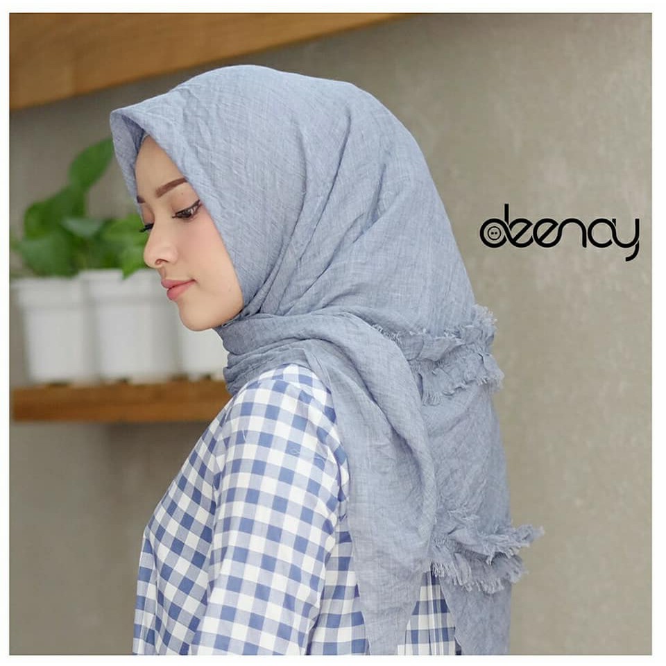 Kerudung Print Segi Empat Bahan Voal/Scarf  Salur Polos By Deenay | Ligh grey | Abu  muda
