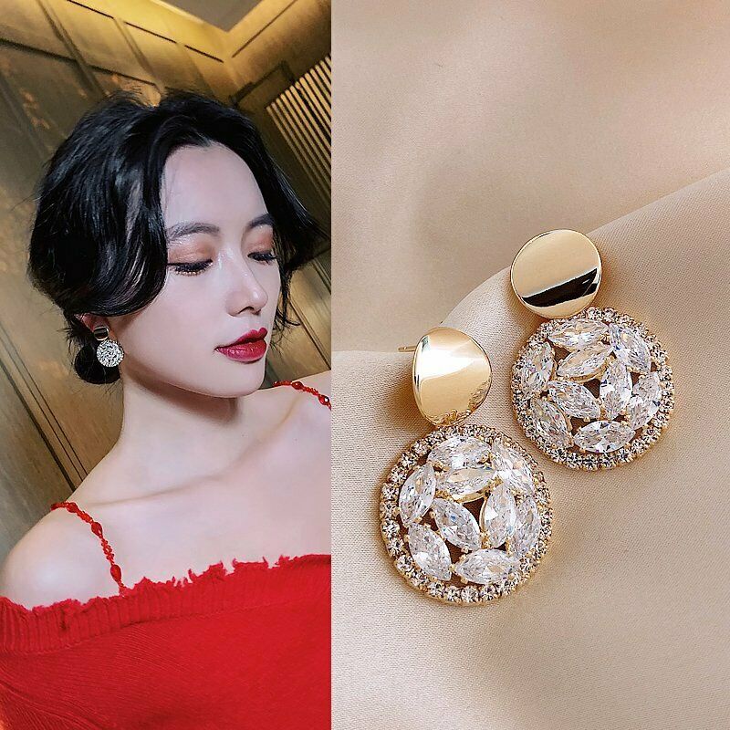 Charm Gold Pearl Crystal Tassel Earrings Stud Drop Dangle Women Wedding Jewelry