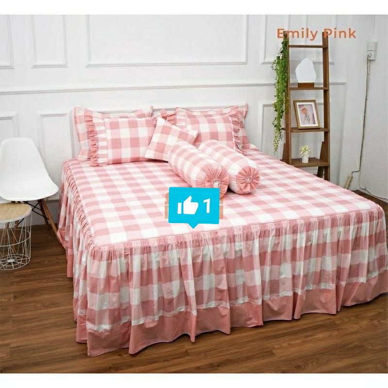 Sprei Rumbai Pengantin Katun Lokal Motif Emily Pink by Katun Elbhe