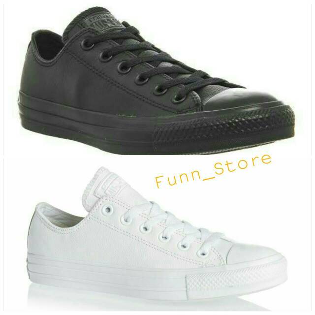 (COD) Sepatu Converse All Star Kulit / Leather - Full Hitam / Full Putih