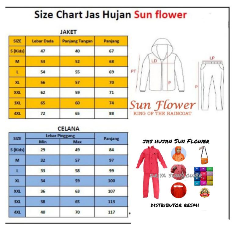 JAS HUJAN SUNFLOWER ORIGINAL 100 %  | jas ujan SUN FLOWER RAIN COAT  ukuran S,M,L,XL, XXL,XXXL ,4XL