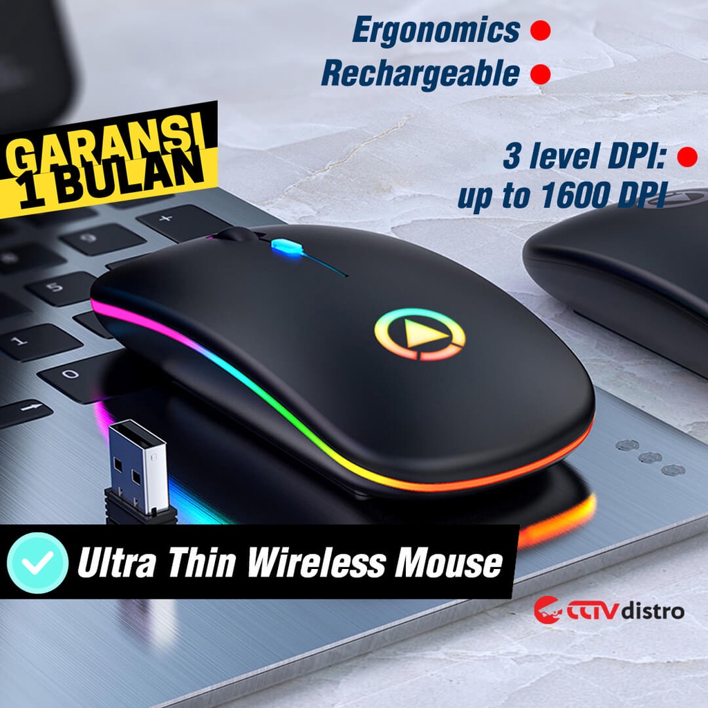 R105 Mouse Gaming Wireless Laptop PC RGB LED Silent Click Rechargeable Mose Wireles Garansi 1 Bulan