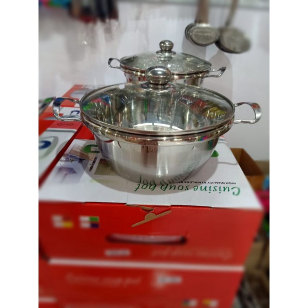 PANCI STENLIS STAINLESS GAGANG 2 TUTUP KACA merk 555 uk 18 cm 20 22 24 26cm