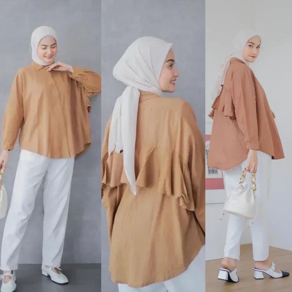 Alika shirt - Basic Kemeja Wanita Oversize aksen Ruffle Belakang / kemeja big size lengan panjang wanita / atasan korean style wanita / atasan kemeja wanita / top ruffle wanita / kemeja ruffle wanita / kemeja ruffle belakang / atasan wanita kekinian