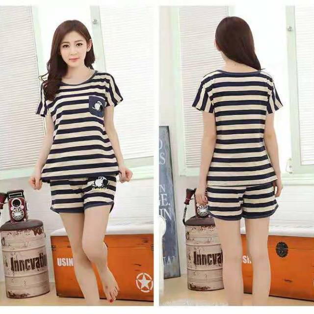 JC-Set Stripe Olive or popaye  / Stelan baju tidur wanita Import terbaru