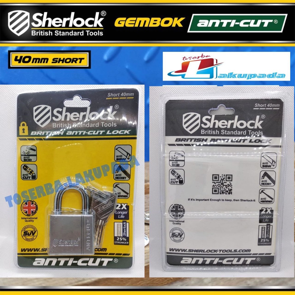 Gembok Original Sherlock British Anti-Cut Lock Short 40mm