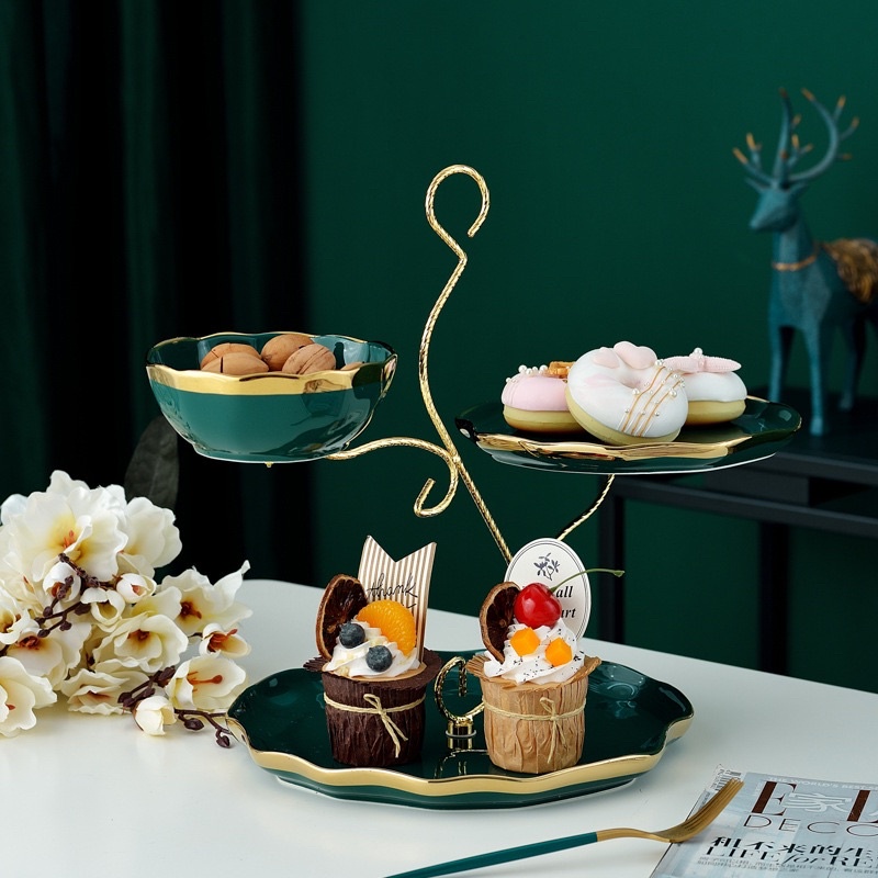 Tier Ceramic Cake Stand ,Nampan Kue Susun Tingkat ,Wadah Saji Kue 3 Tingkat