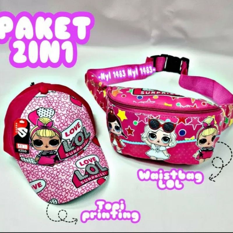 [BISA COD] PAKET 2 in 1 WAISTBAG ANAK WANITA DAN TOPI ANAK MOTIF LOL_UNICORN /TAS ANAK MURAH