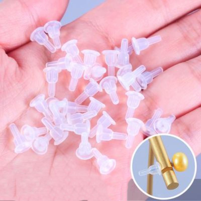 Ear Plug / Sumbat Telinga Bahan Plastik + Karet + Silikon Transparan Anti Alergi Untuk Anting Tusuk