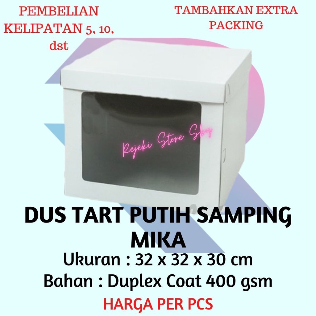 

DUS TART PUTIH SAMPING MIKA | 22 / 24 / 26 / 28 / 30 / 32 | KOTAK KUE / KOTAK NASI / DUS KUE