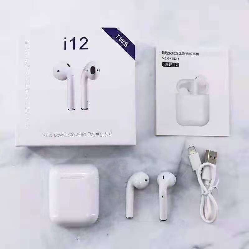 Headset Bluetooth TWS i12 Wireless Earphone Dual Ear Headset Wireless dengan Kotak Charger