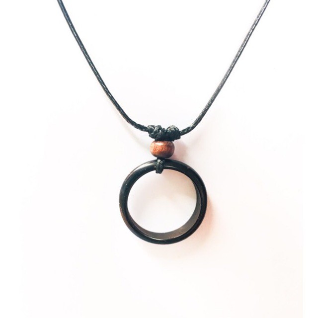 Kalung Pria Keren liontin cincin kayu asli kokka kaokah tali kulit warna hitam