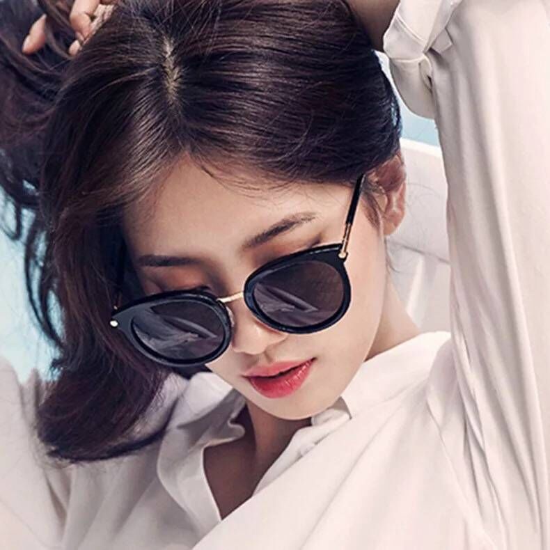 (YUZHU) Bayar di Tempat Korean Fashion Mata Kucing Wanita Kacamata Hitam Bulat Sunglasses