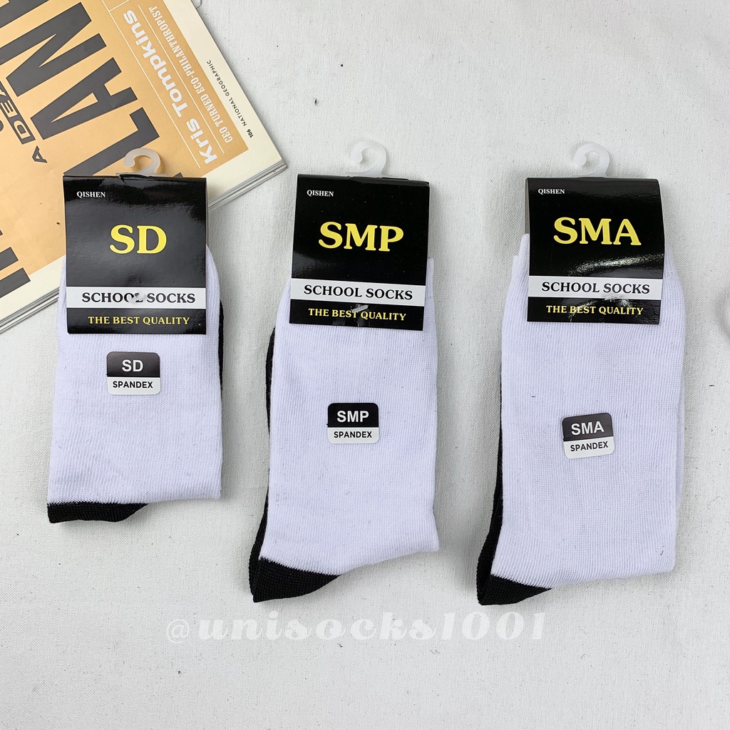 Kaos kaki sekolah SD SMP SMA hitam putih black white school socks kualitas premium