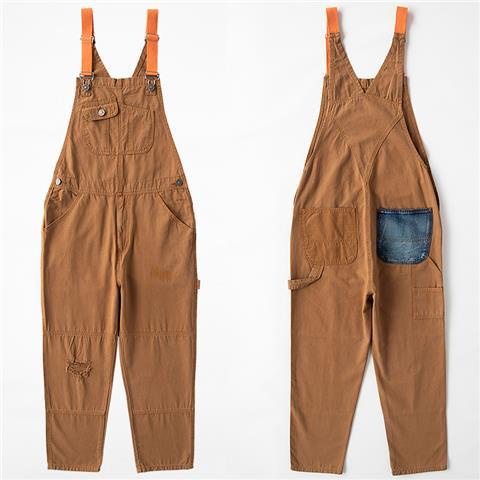 Overall pria trendi longgar lurus gemuk ukuran besar satu potong perkakas lubang liar jeans musim se