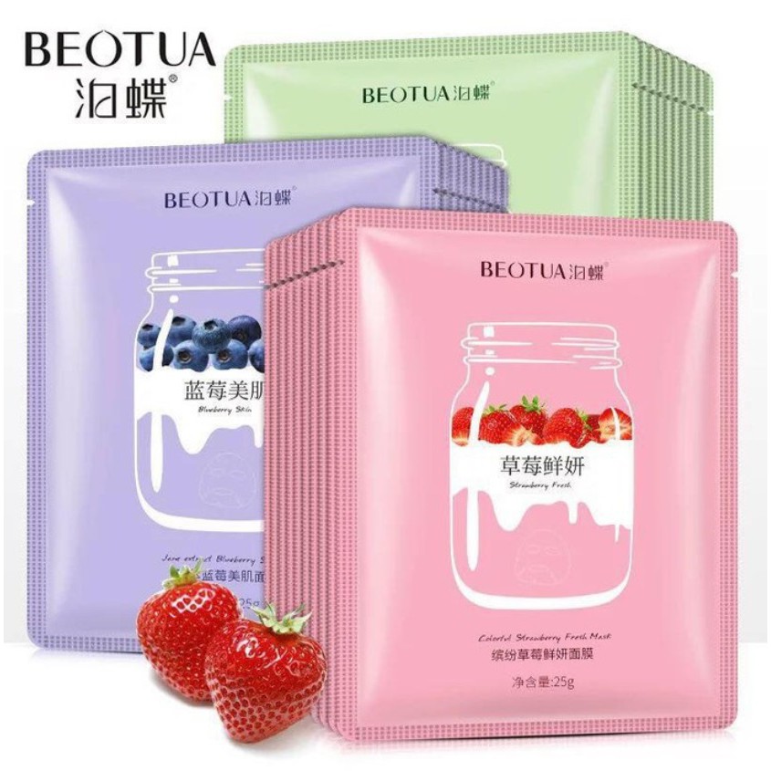 5 Pcs RANDOM Masker Wajah Beotua Yogurt Sheet Mask / Masker Muka Beotua Facial Sheet Mask Masker Wajah Organik Pemutih dan Glowing / Masker Organik Anti Komedo dan Jerawat / Masker Wajah Korea Murah Pria Wanita