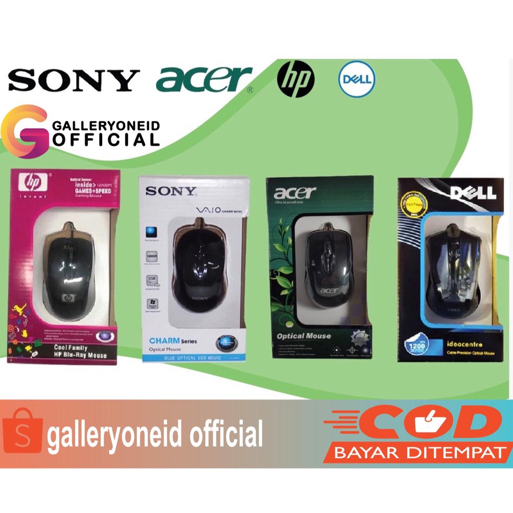 Mouse Kabel Usb Silent Optical Hp Acer Sony Dell PC Komputer Laptop Aksesoris Handphone Hp GALLERYONE gallery one