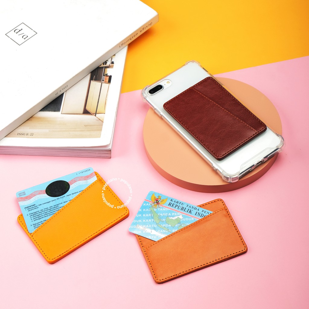 Card Holder Hp Pocket Leather Card Slot Handphone Tempat Simpan Kartu Universal