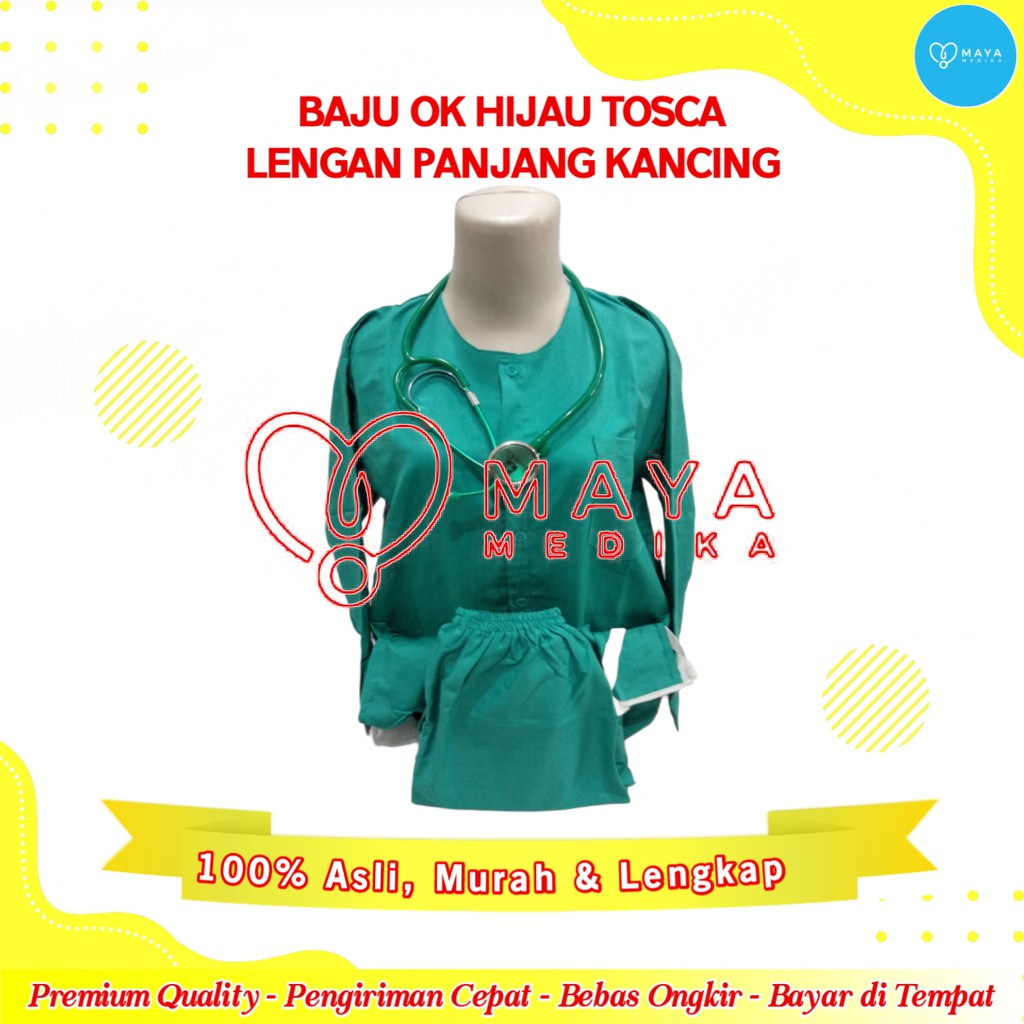Baju OK Hijau Tosca Lengan Panjang Baju Kancing Celana Karet