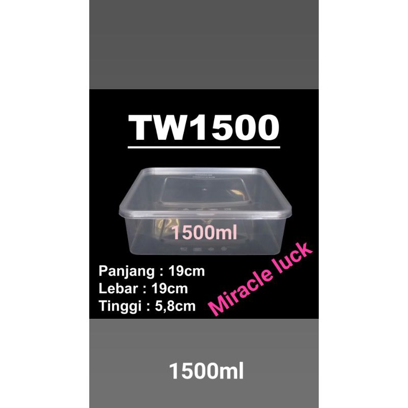 kotak makan plastik/twinwall/foodcontainer/segiempat 1500ml/isi 25pcs+tutup