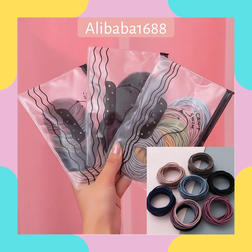 *ALIBABA1688* Ikat Karet Rambut Elastis Warna Polos Gaya Korea/Ikat Rambut Korea/Karet Rambut