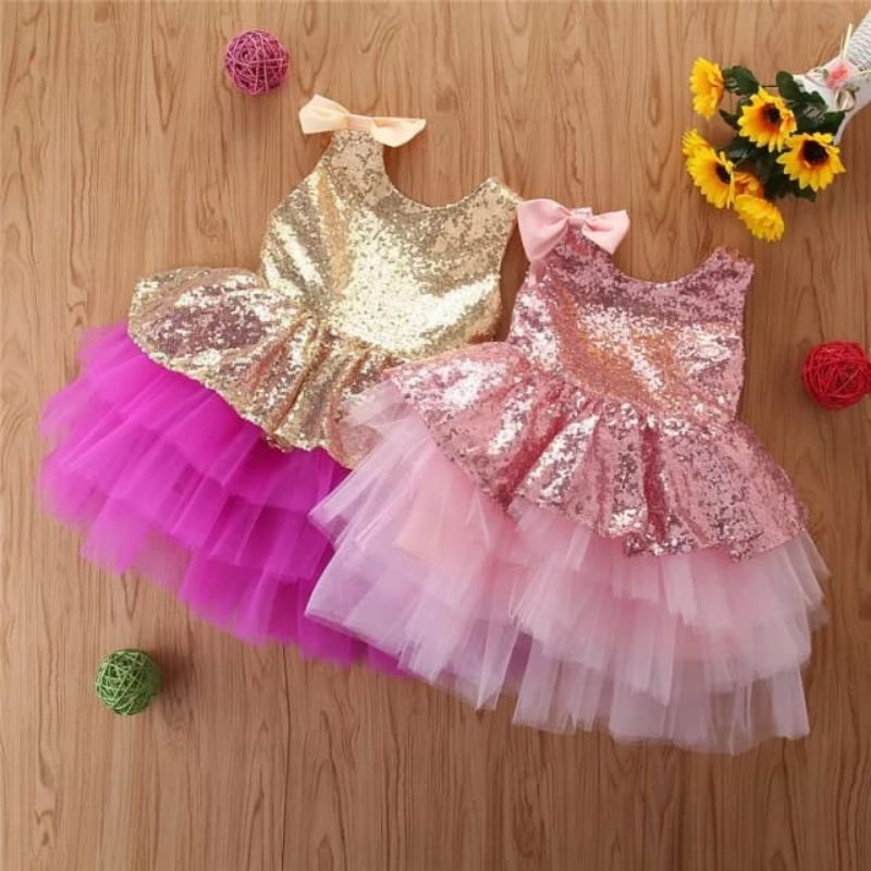 dress squin seribu payet baju pesta anak perempuan ulang tahun ultah lebaran