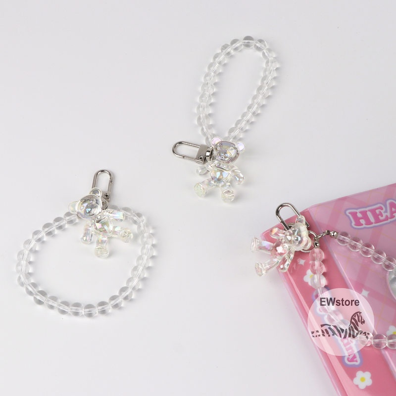 Crystal Bear Pendant Keychain bling Girl Heart Sparkling Laser Bear Beaded Chain Keyring