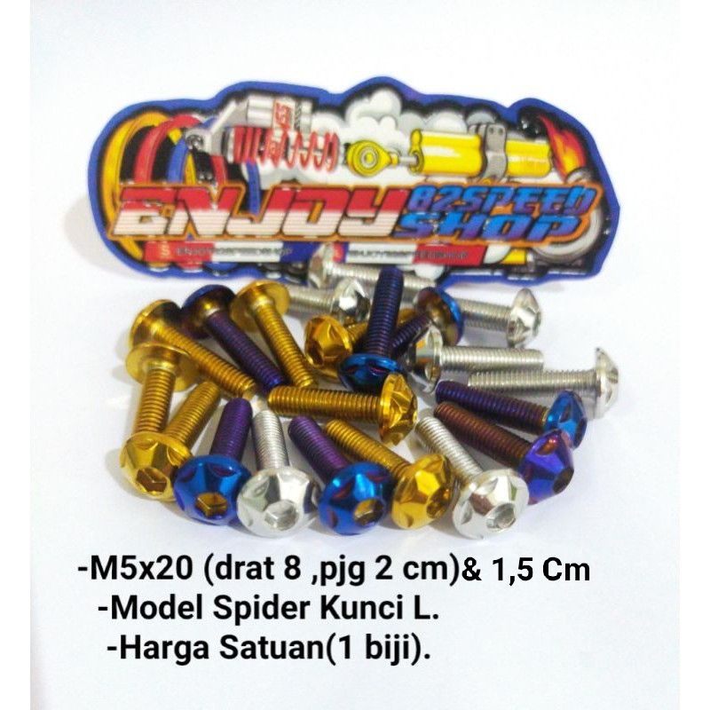 Baut Pb Probolt Spider Kunci L M5x20 Drat 8 panjang 2 cm &amp; 1,5 cm ( harga satuan)