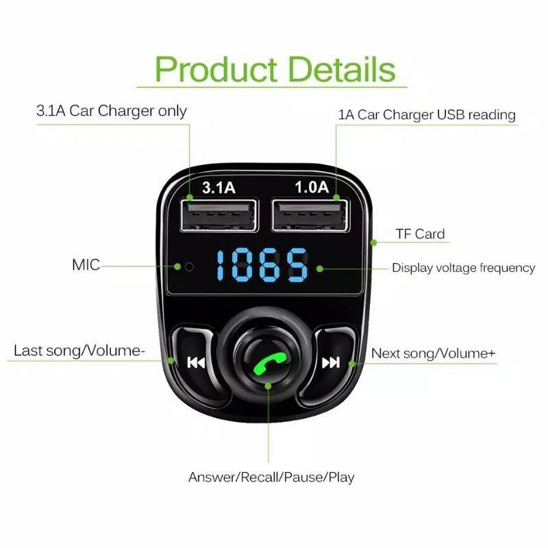 Car Bluetooth MP3 Dual USB Charger Mobil Audio Digital Display TF Slot FM Transmitter