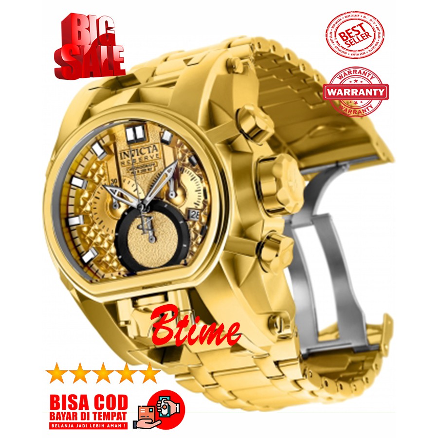 Big Sale Jam Tangan Invicta Reserve Bolt Zeus Magnum Full Gold Dial Stainless Steel Strap Fullset