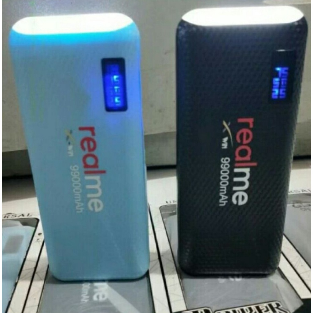 Powerbank Lcd LED Screen Indicator Digital Leather 99000Mah REALME 3 Port USB Output+Senter High Speed