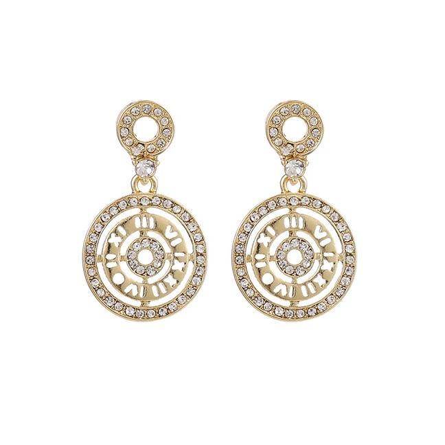 LRC Anting Tusuk Fashion Round White Roman Numeral Diamond Drop Oil Geometric Round Earrings