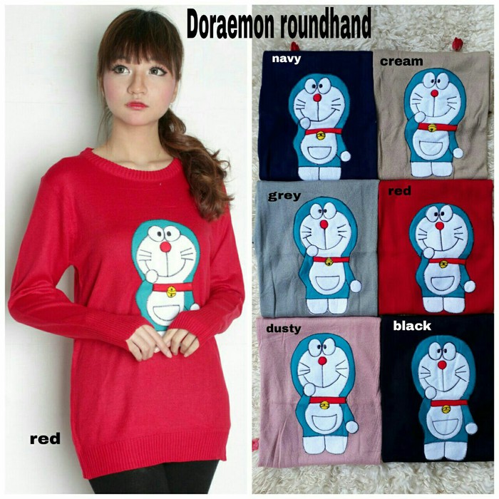TRENDY  Pakaian atasan ibu wanita blouse set Doraemon roundhand - Navy spesial ramadhan kerja kant