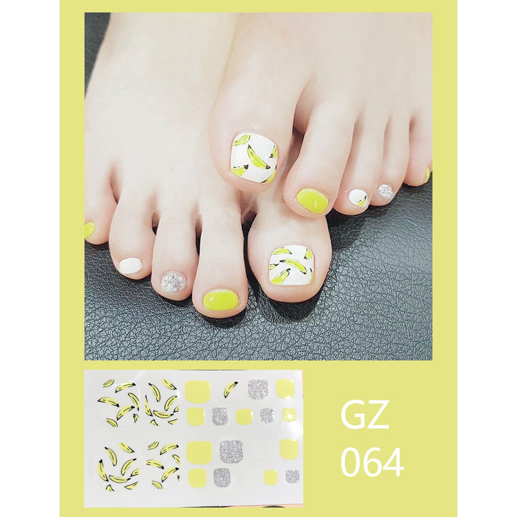 GZ Stiker kaki kuku 3D Kartun Motif Stiker Kuku Gambar Hiasan kuku Glitter Toenail Sticker 22PCS