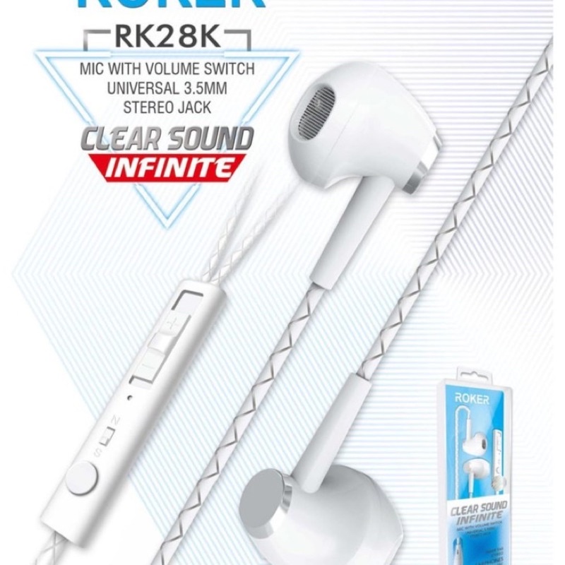 GROSIR HANDSFREE ROKER RK28K INFINITE CLEAR SOUND WITH VOLUME CONTROLLER ORIGINAL EARPHONE