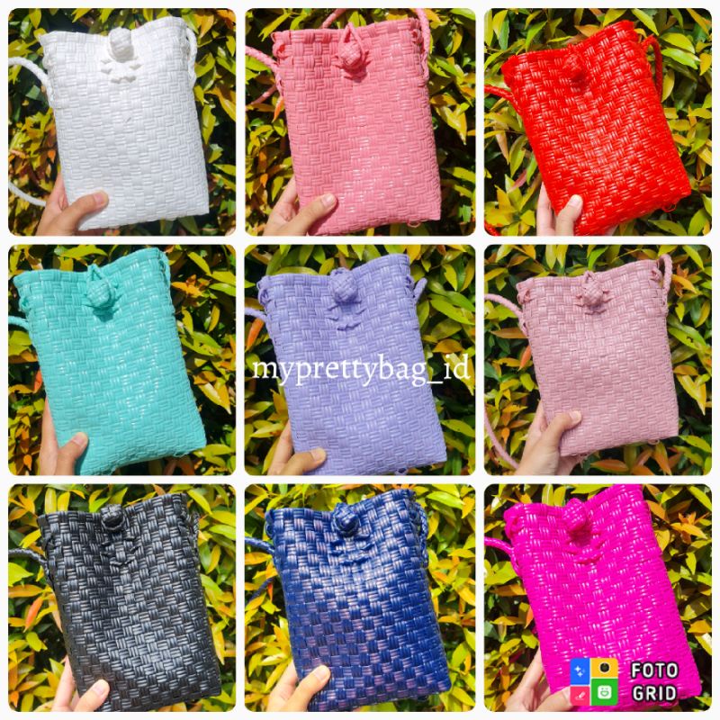 (TANPA ACCESORIES) READY Phone Bag/Pouch Hp Tas Jali Tas Jaly Tas Anyaman Premium