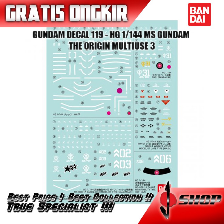 GUNDAM DECAL 119 - MOBILE SUIT GUNDAM THE ORIGIN MULTIUSE 3
